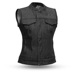 First MFG Co Black Denim Motorcycle Heavy Duty Vest, Size Small